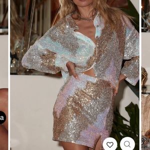 12th Tribe GENEVIEVE IVORY MULTI SEQUIN BUTTON UP & SKIRT SET